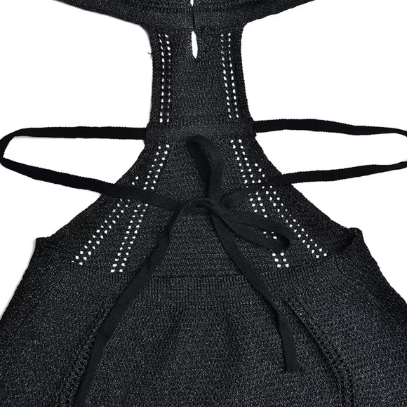 Boho Knitted Black Lightly Braided Dress Summer Coverup, Beach Babe Midi - Picture 5 of 6